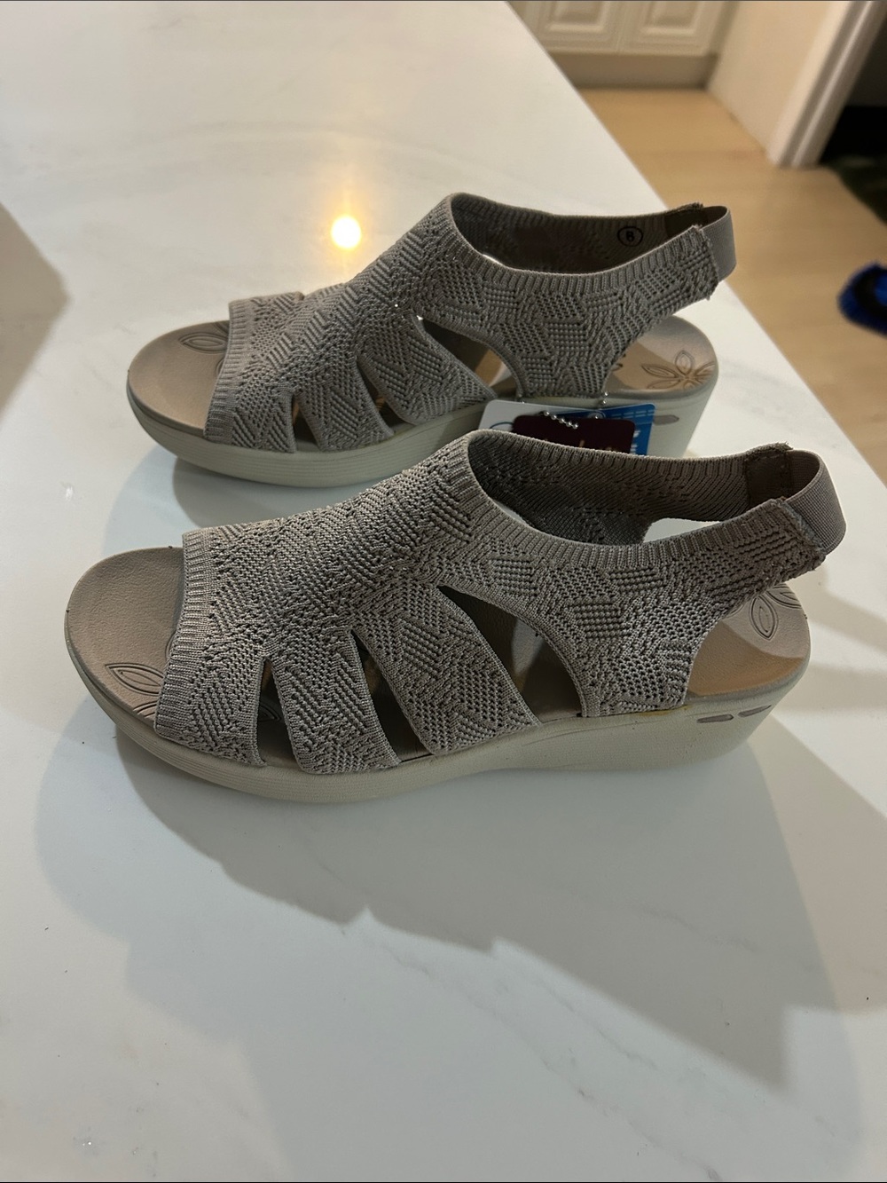 Skechers Beige Knit Slingback Sandals